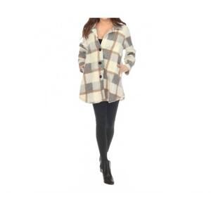 NEW KAMANA three button shacket in multi plaid brown